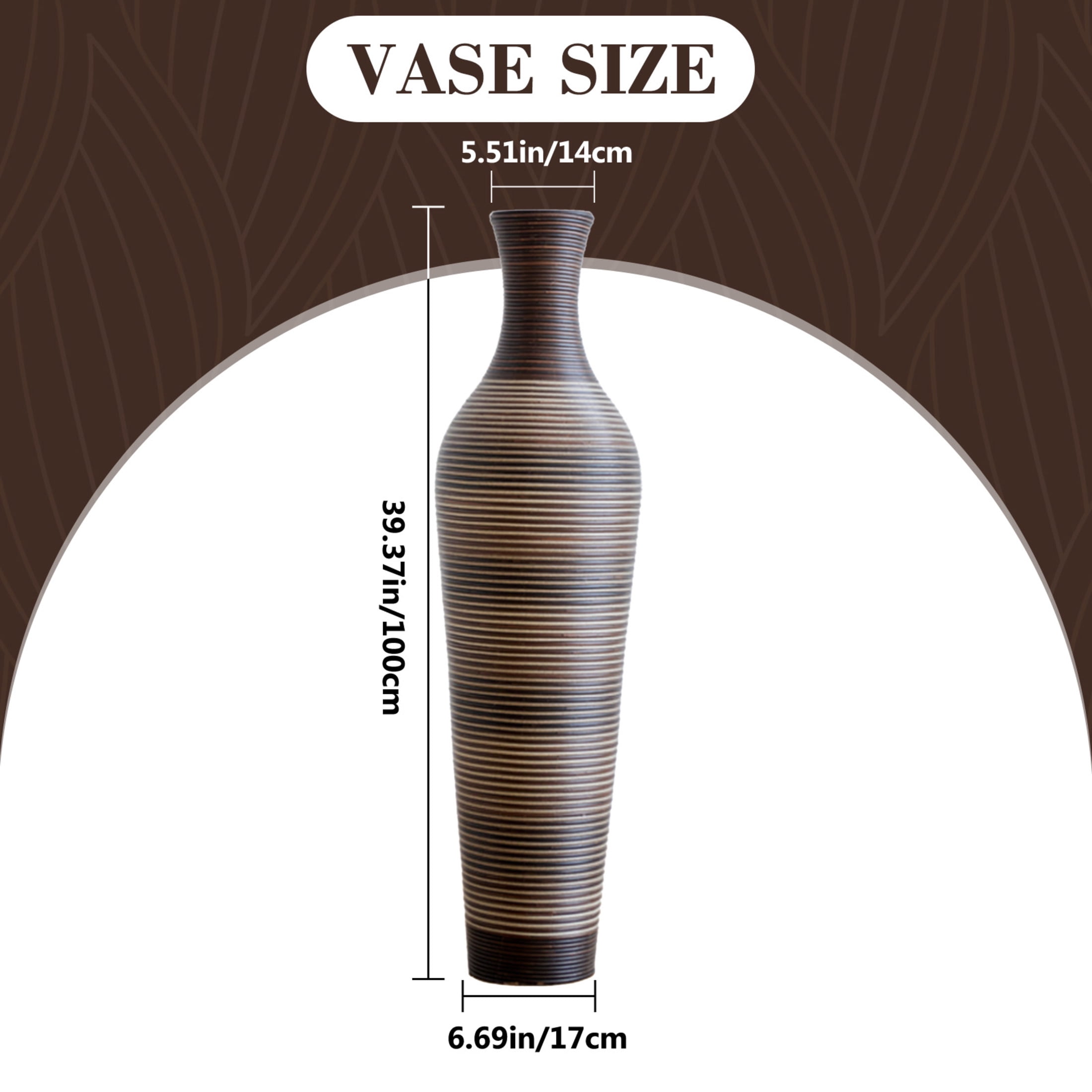 Noble House 39.37" Tall Handcrafted PVC Floor Vase, Textured Brown Gradient Decorative Vase, Black+Brown