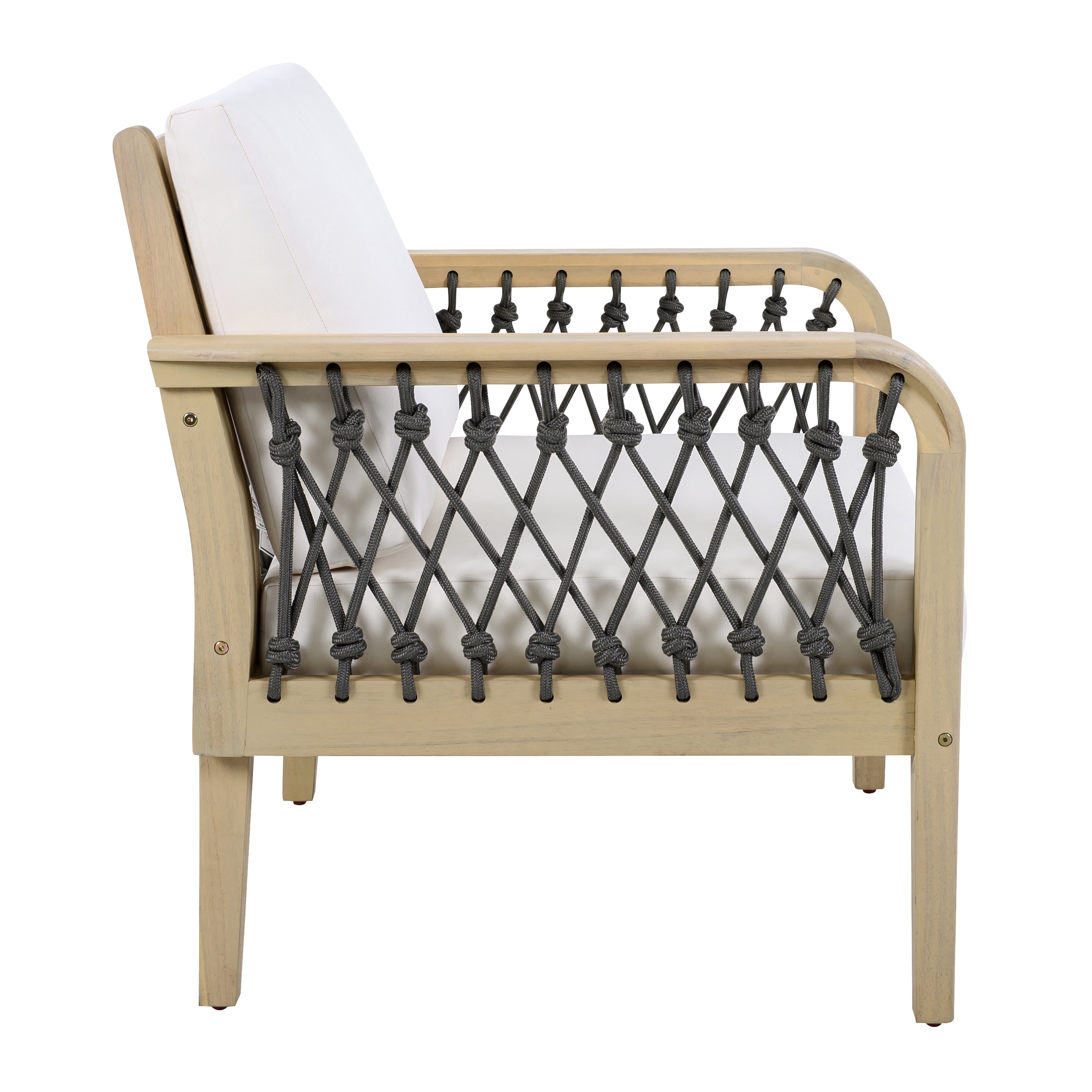 Club Chair, Outdoor Acacia Wood Chair with Handwoven Rope for Patio Garden, Light Teak and Cream