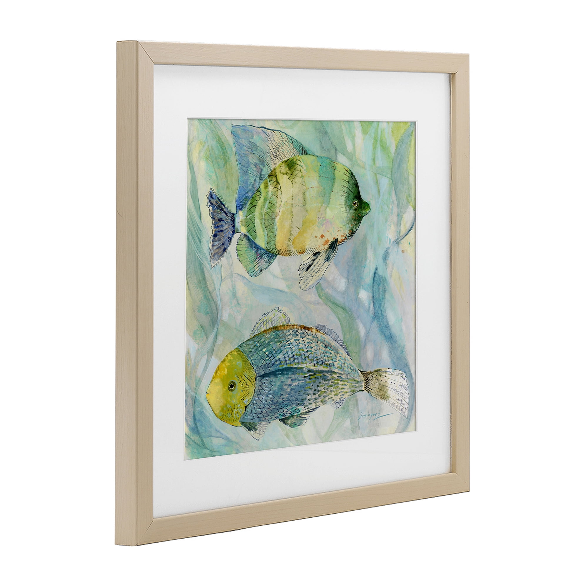 Stupell Industries Sweet Fish Duo Blue Green Birch Framed Print Under Glass, design by Lorenzo Collective