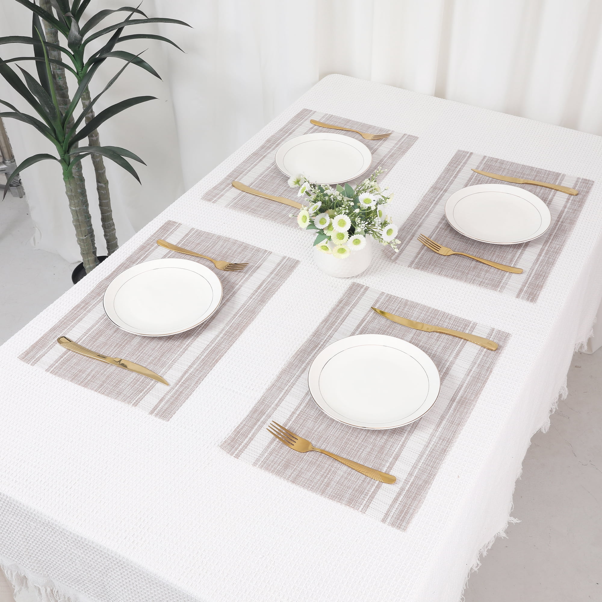Unique Bargains Placemats Set of 6 Vinyl Placemats White