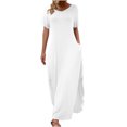 thumbnail image 2 of GaThRRgYP Stylish Sheath Summer Short Sleeve Dress,Women's Solid Color Fashionable Casual Loose Short Sleeved V-neck Long Skirt Dress with Dress White XXL, 2 of 6