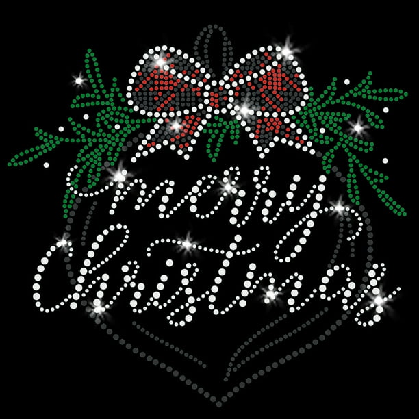 Merry Christmas Ornament Iron On Rhinestone and Rhinestud Transfer