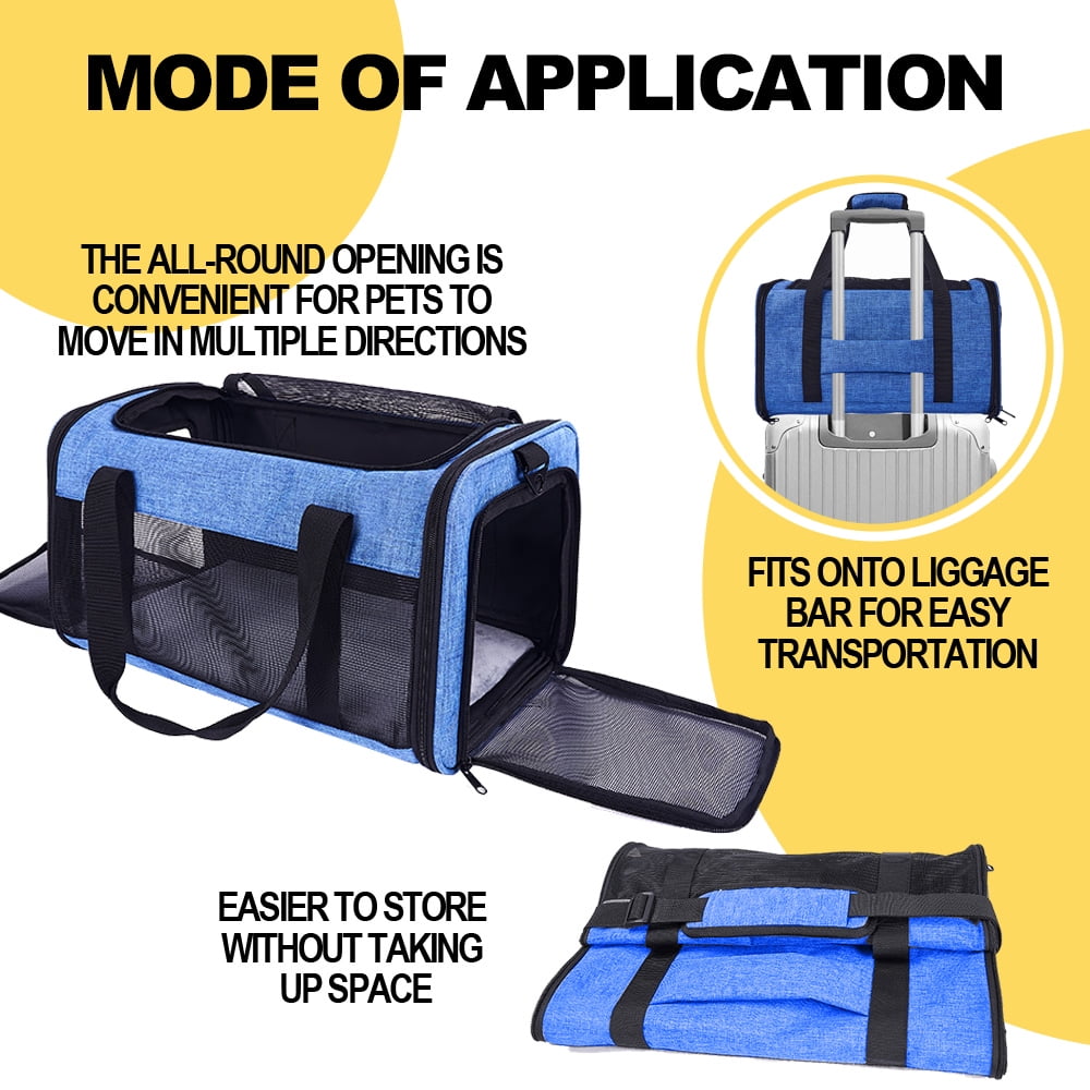 Airline-Approved Pet Carrier For Small To Medium Sized Cats And Puppies (up to 17 lbs) With Folding Litter Box, Collapsible Cat And Dog Carrier For Air Travel And Daily Trips(Blue)