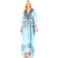thumbnail image 5 of Sakkas Yeni Women's Short Sleeve V-neck Summer Floral Long Caftan Dress Cover-up - TTU389-Turq - One Size, 5 of 5
