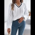 thumbnail image 4 of Suéter de Punto con Cuello en V y Larga para Mujer, Otoño 2025, Top Tipo Jersey, , Suave, Elegante y Casual. M, 4 of 10