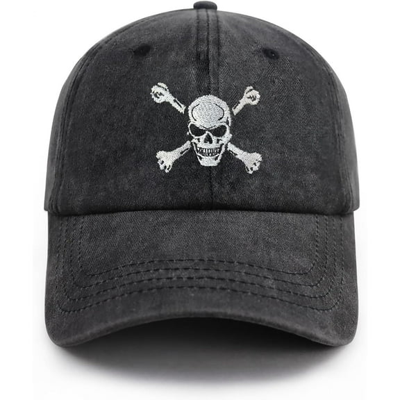 Skull and Crossbones Baseball Cap for Men Women, Funny Adjustable Embroidered Skeleton Hat
