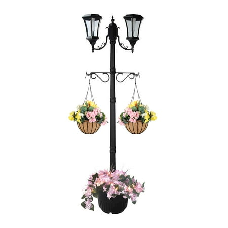 7 25 Ft 87 In Tall Solar Lamp Post W Plant Hangers 2 Heads White 7 25 Ft 87 In Tall Solar Lamp Post W Plant Hangers 2