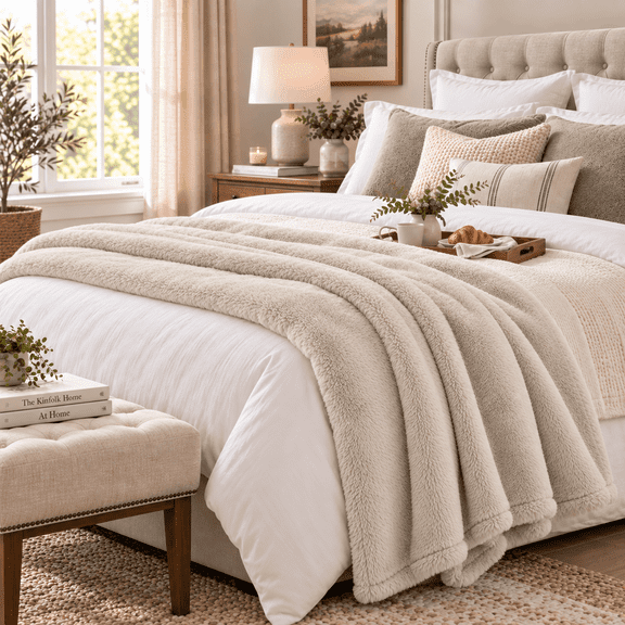 Regal Living Ultra Soft Plush Fleece Blanket, Double-Sided Warm Cozy Throw, Beige, 50'' x 60''