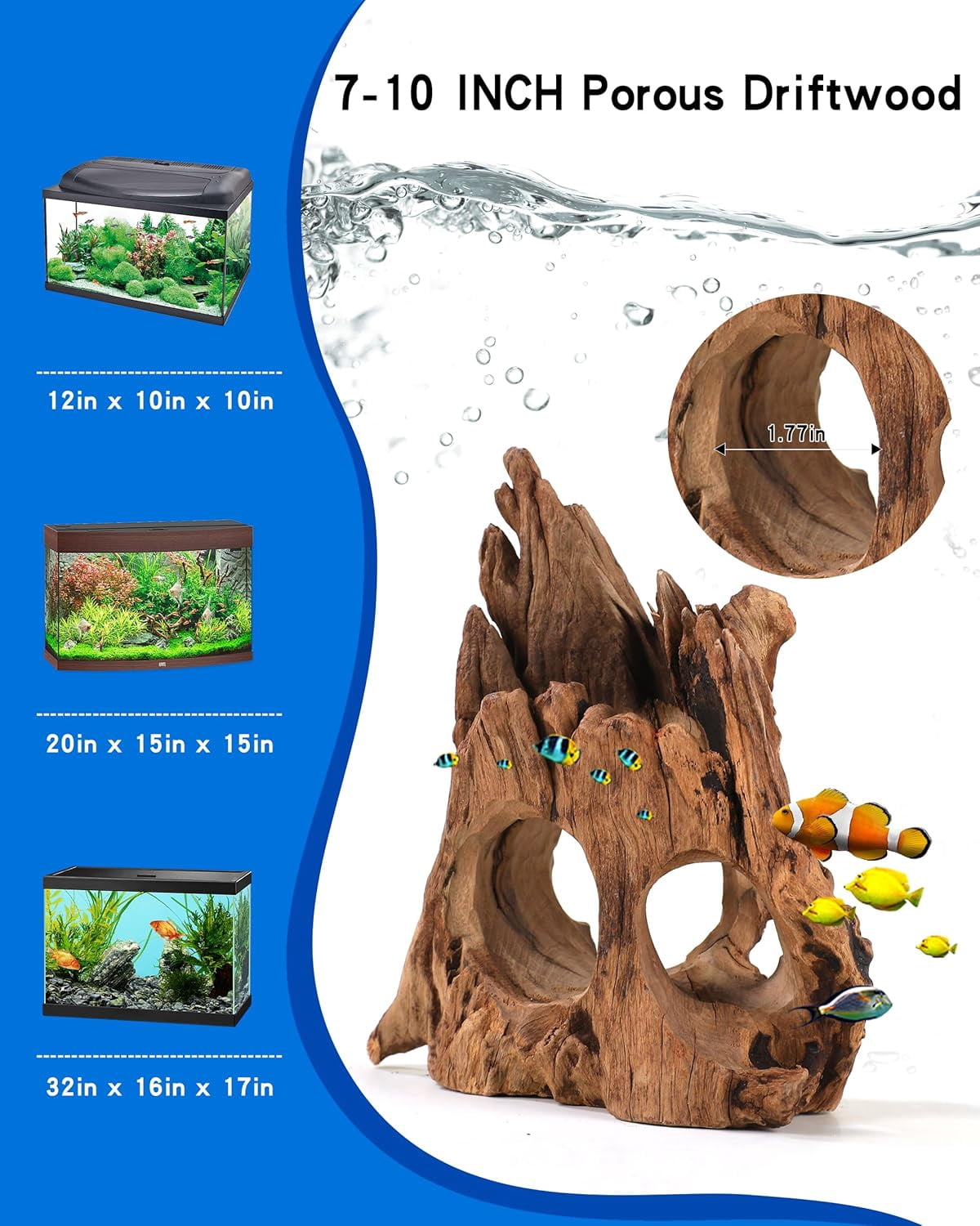 Aquarium Driftwood Cave for Betta Fish Shrimp Hideout, Natural Porous Driftwood for Aquascaping with Low Tannins, Fish Tank Decoration Hideaway with Protein Cotton
