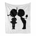 thumbnail image 1 of Romantic Soft Flannel Fleece Throw Blanket, Silhouettes of a Boy Holding a Flower Trying to Kiss a Girl, Cozy Plush for Indoor and Outdoor Use, 60" x 80", Charcoal Grey and White, by Ambesonne, 1 of 5