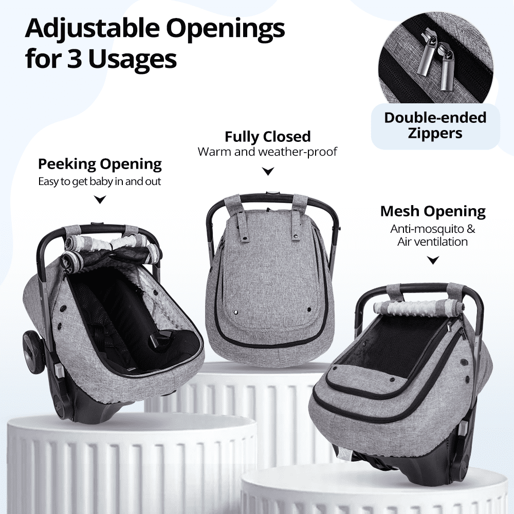 Baby Car Seat Cover, Caveen Infant Carseat Canopy, Warm Plush Minky Dots Shield Covers, with Breathable Mesh Window, Enlarge Space, Grey