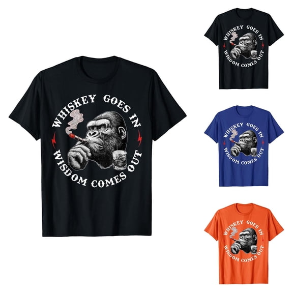 Whiskey Goes in Wisdom Comes out Graphic Tees for Women 2026 Summer Casual Short Sleeve Crewneck Funny Monkey T Shirts