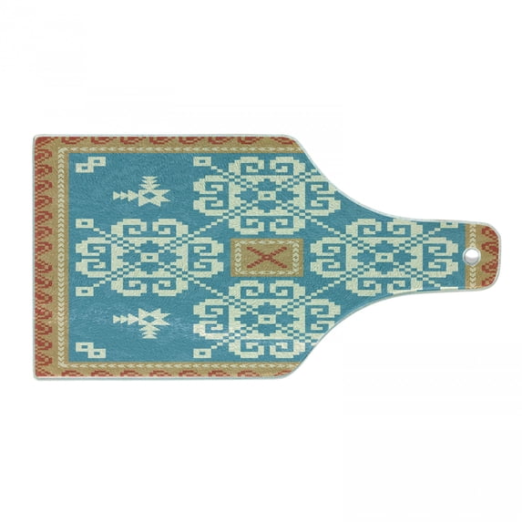 Folk Cutting Board, Nordic Style Square Ornament with Snowflake Like Motif, Decorative Tempered Glass Cutting and Serving Board, in 3 Sizes, by Ambesonne
