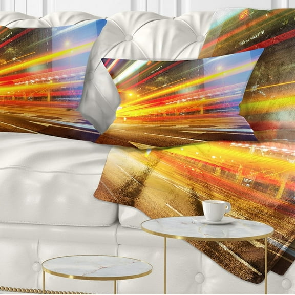 Designart Car Light Trails in Hong Kong - Cityscape Photo Throw Pillow - 12x20