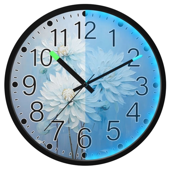Ryvnso Abstract Flower Paint 12 Inch Night Light Wall Clock Silent Battery Operated Luminous Clocks