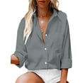 thumbnail image 1 of Cindysus Women Shirts Button Down Tops Long Sleeve Blouse Holiday Tunic Shirt Loose Gray L, 1 of 9