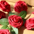 thumbnail image 4 of 25-Pack Dark Red Artificial Roses with Stems - Realistic PE Foam Flowers for DIY Bouquets and Home Decor, 4 of 7
