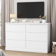 White Dresser 6 Drawer Dresser for Bedroom Modern Wooden Closet Double Dresser Closet Living Room Hallway Entryway Dressing Room