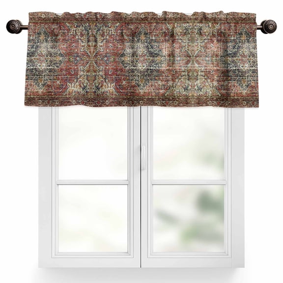 Mysterious Retro Valances for Windows, 42 x 18in, Totem Flower Printing Art Rod Pocket Kitchen Valance Curtain Light Filtering Window Treatments for Living Room Bedroom, 1 Panel