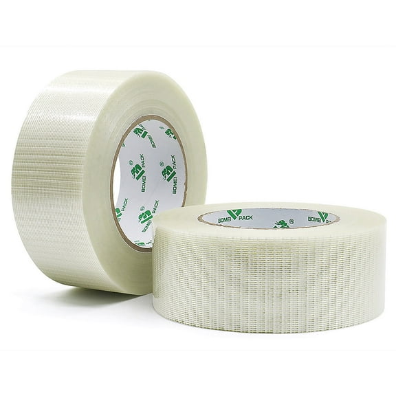Clear Bi-Directional Reinforced Filament Strapping Tape, 2 Pack 6.7 mil x 2 inch x 55yards, Fiberglass Packing Tape, BOMEI PACK