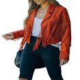 thumbnail image 1 of Veste à Franges pour Femmes Cardigan à Franges Crop Tops Vintage Ouvert devant Manteau Motard, 1 of 6