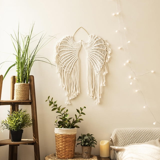 Macramé de Ángel tejida nórdica con bor , decoración de pared, colgante, tapiz para dormitorio, boda, gar, guardería, adorno perfecl Macramé Tela decorativa