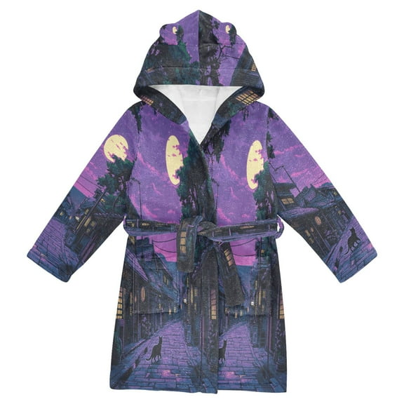 FORMRS Niños Bathrobe Unisex Hooded Robe Soft Plush Pajamas Sleepwear, Size 2-3T, Purple Street