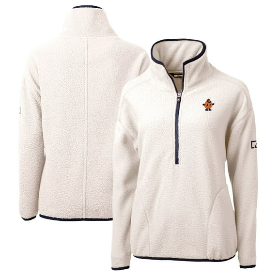 Women's Cutter & Buck Oatmeal Syracuse Orange Vault Cascade Eco Sherpa Fleece Half-Zip Pullover Jacket