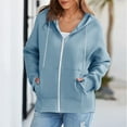 thumbnail image 3 of Hoodies for Women Zip up Jackets Winter Drawstring Long Sleeve Hooded Sweatshirts Pockets Zipper Lightweight Fall Jackets Casual Full Zip Hoodies Sweaters Coat Outerwear Light Blue XXL, 3 of 4