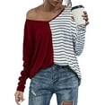 thumbnail image 1 of Blusa informal elegante, talla M, camiseta de cuello en V y manga larga a rayas rojas para mujer, 1 of 6