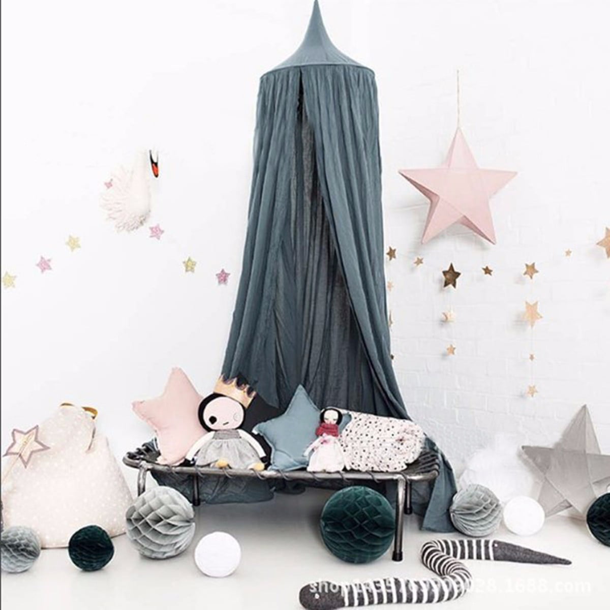 OctoRose Castle Cotton Bed Canopy Tent Room Decorate for Boys Girls Reading Nook Playing Indoor Game House Grey