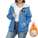 thumbnail image 5 of Sudadera informal con capucha y manga larga para mujer, estilo navideño, de gran tamaño, color liso, con cremallera, capucha y forro polar grueso, chaqueta de manga larga con hombros descubiertos, blu, 5 of 5