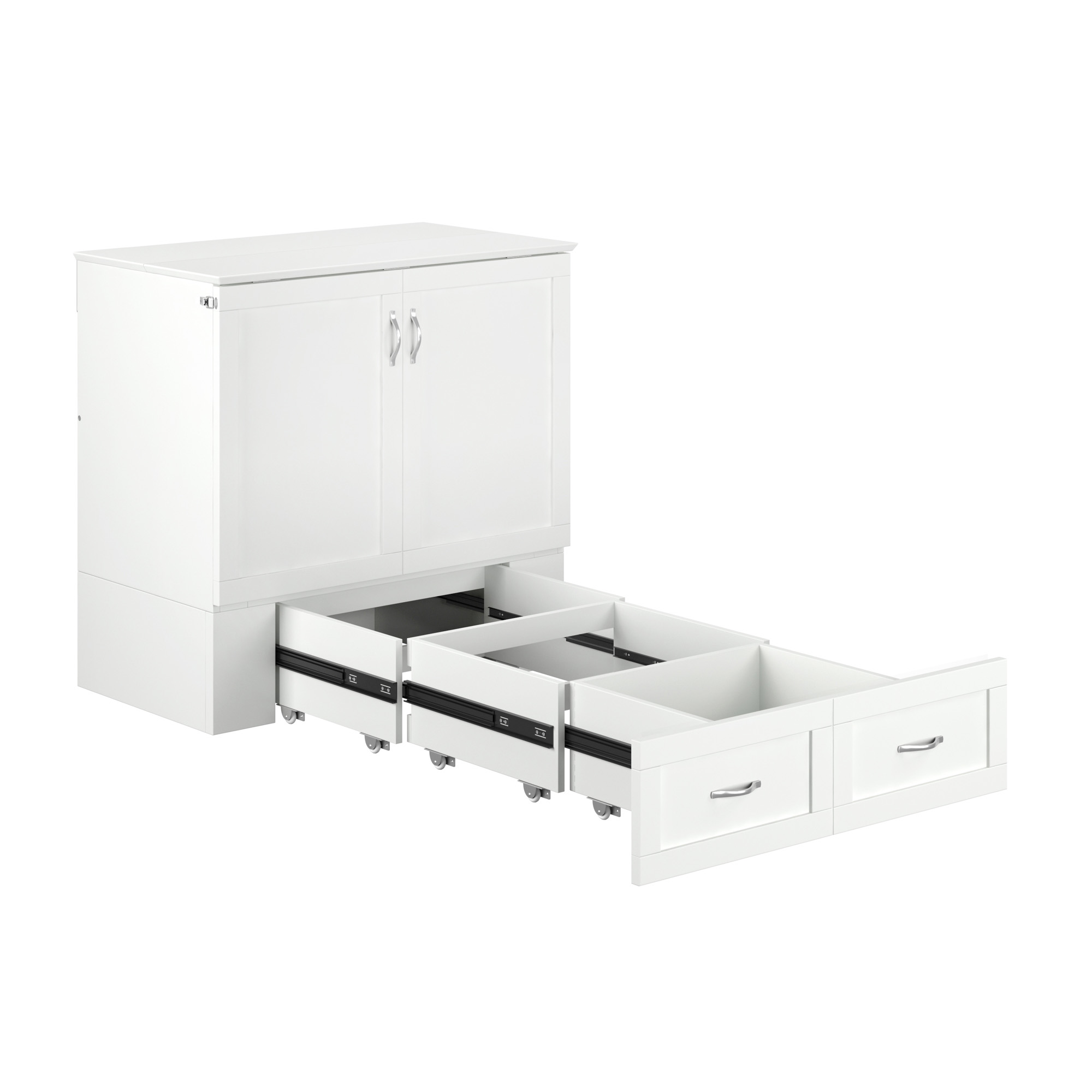 AFI Hamilton Twin-XL Wood Murphy Bed Chest with 6" Mattress, Drawer & Charger, White