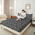thumbnail image 4 of Feelyou Grey Bohemian Damask Twin Sheet Sets, Tribal Gothic Crow Bedding, 3pcs, 4 of 7