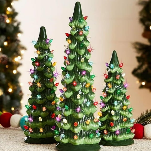 4" Christmas Tree Figurines Night Lights, Exquisite Christmas Tree Lights Decorations, Creative Xmas Tree Crafts Collectibles, Christmas Ornaments Miniature Figurines Lights for Teens