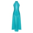 thumbnail image 1 of YiZYiF Costume de Danse Lyrique Long pour Femmes Dos Croisé Robe de Performance de Danse Moderne Bleu Vert TG, 1 of 7