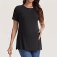 thumbnail image 2 of Women's Maternity Tops Crewneck Short Sleeve Shirts Casual Loose Tunic Tops Split Hem Ribbed Summer Blouses Pregnancy Clothes, 2 of 5