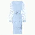 thumbnail image 4 of WUANDIXFA Women's Knit Ribbed Maternity Dress Maternity Dress Rib Knit Long Sleeve Dresses with Side Slit Pregnancy Clothes Light Blue,M, 4 of 6