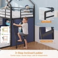 thumbnail image 3 of Triple Bunk Bed with Globe String Lights and Bookshelf for 3 Teens/Adults, Twin over Twin over Twin Metal Triple Bunk Bed Frame with Storage Bins & Safety Guardrails & Ladder, 3 Beds Bunk Beds, Black, 3 of 8