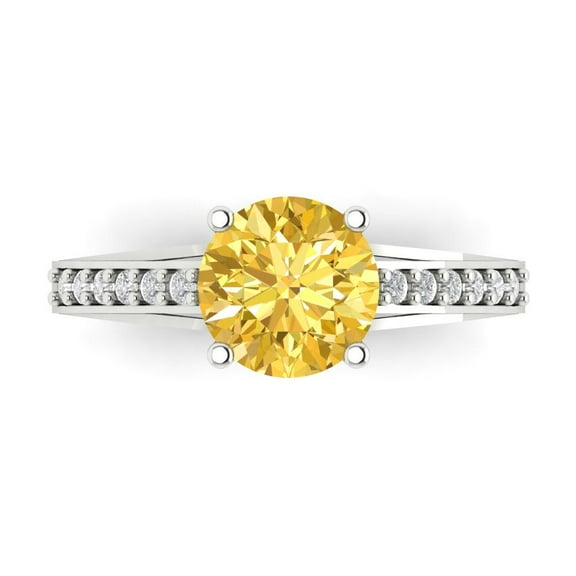 Clara Pucci 14K White Gold 2.21ct Citrine Solitaire with Accents Ring