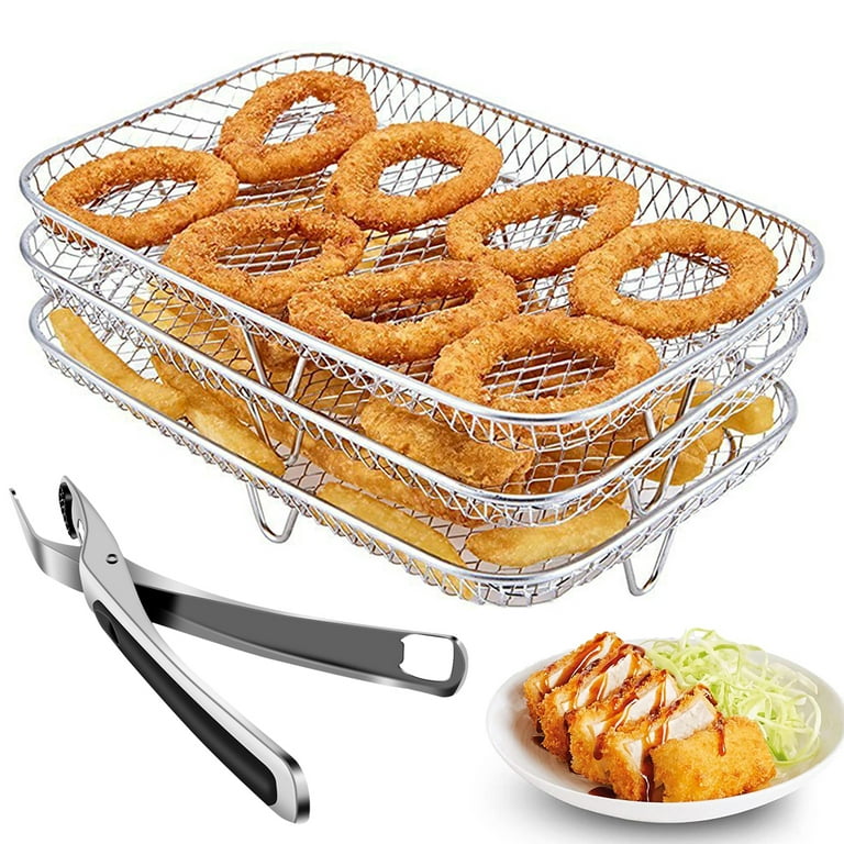 3-layers Air Fryer Rack Stainless Steel Stackable Grid Grilling Drying Basket  Air Fryer Accessories Steam For Air Fryer Tray - AliExpress