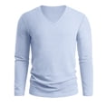 thumbnail image 4 of Mens Long Sleeve Shirts Solid Color V Neck Tops Casual Daily Tshirt Slim Fit Comfy Fall Shirt Light Blue XXL, 4 of 8