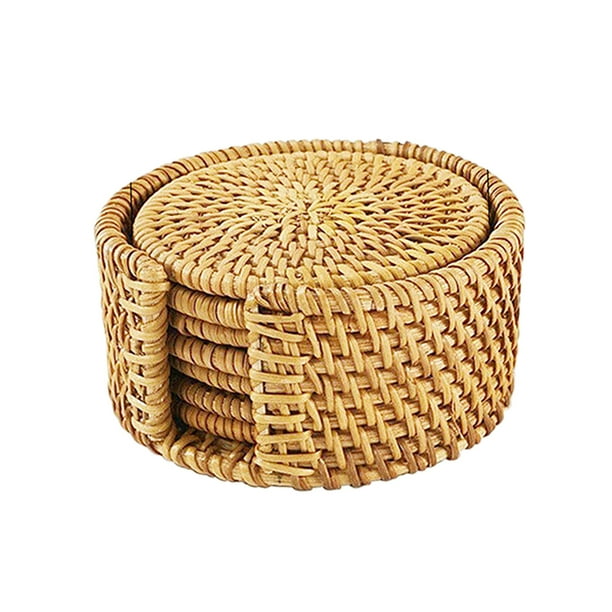 Manteles individuales redon para servir de de posavasos de ratán redon a mano para tazas de café y té - Los 8cm, 3 tamaños Sunnimix Cojín de posavasos de taza de té