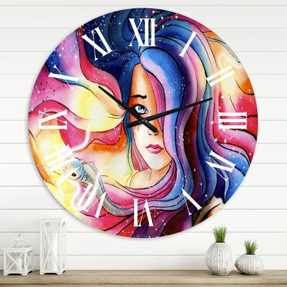Designart 'The Girl With The Glowing Hair' Modern Wall Clock