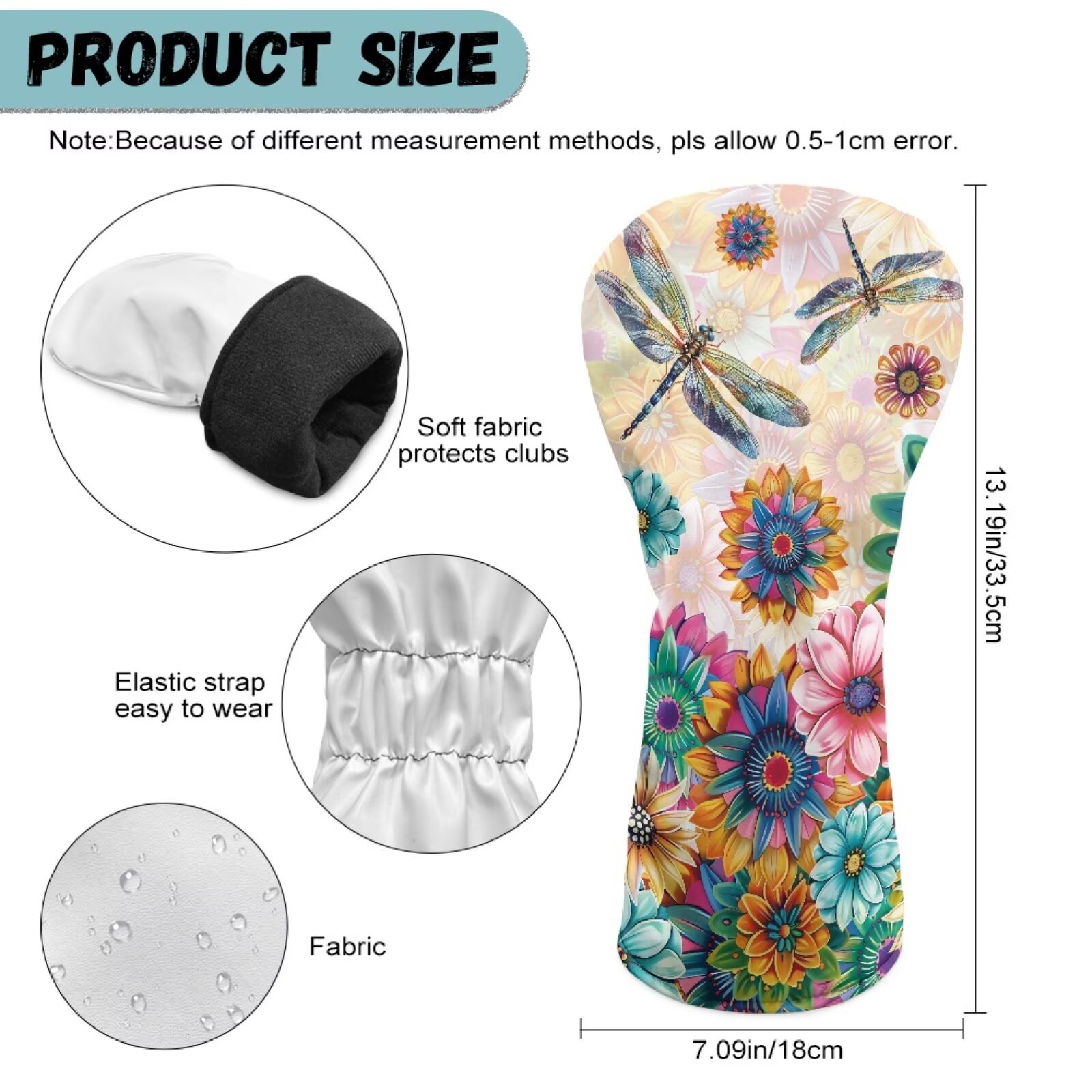Uorisanigo Golf Club Head Cover for Woods/Drivers/Hybrirds, Premium PU Leather Ethnic Floral Dragonfly Headcovers Accessories for Women Men, Soft Interior Protect Club Head