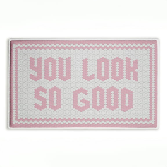 Stupell Industries Baby Pink You Look So Good Printed Plush Bath Mat and Bath Rug, design by Lettered and Lined, 18"x30"