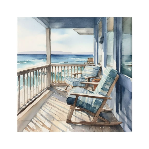 Stupell Industries Waterfront Beach View Landscape Painting Gallery Wrapped Canvas Art Print Wall Art, 17 x 17