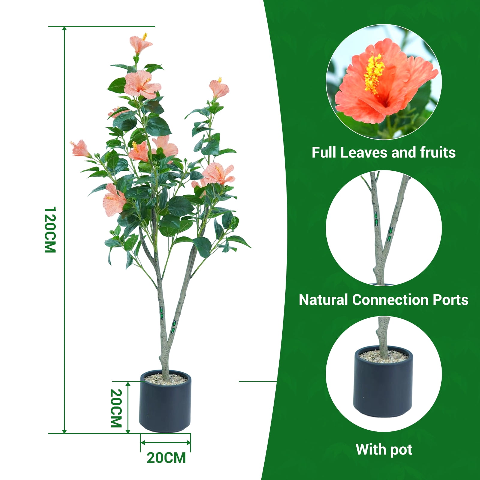 4FT Artificial Hibiscuses Tree, Faux Potted Flower Plant with Realistic Flowers, Fake Flower Tree For Garden Office Party Wedding Hotel