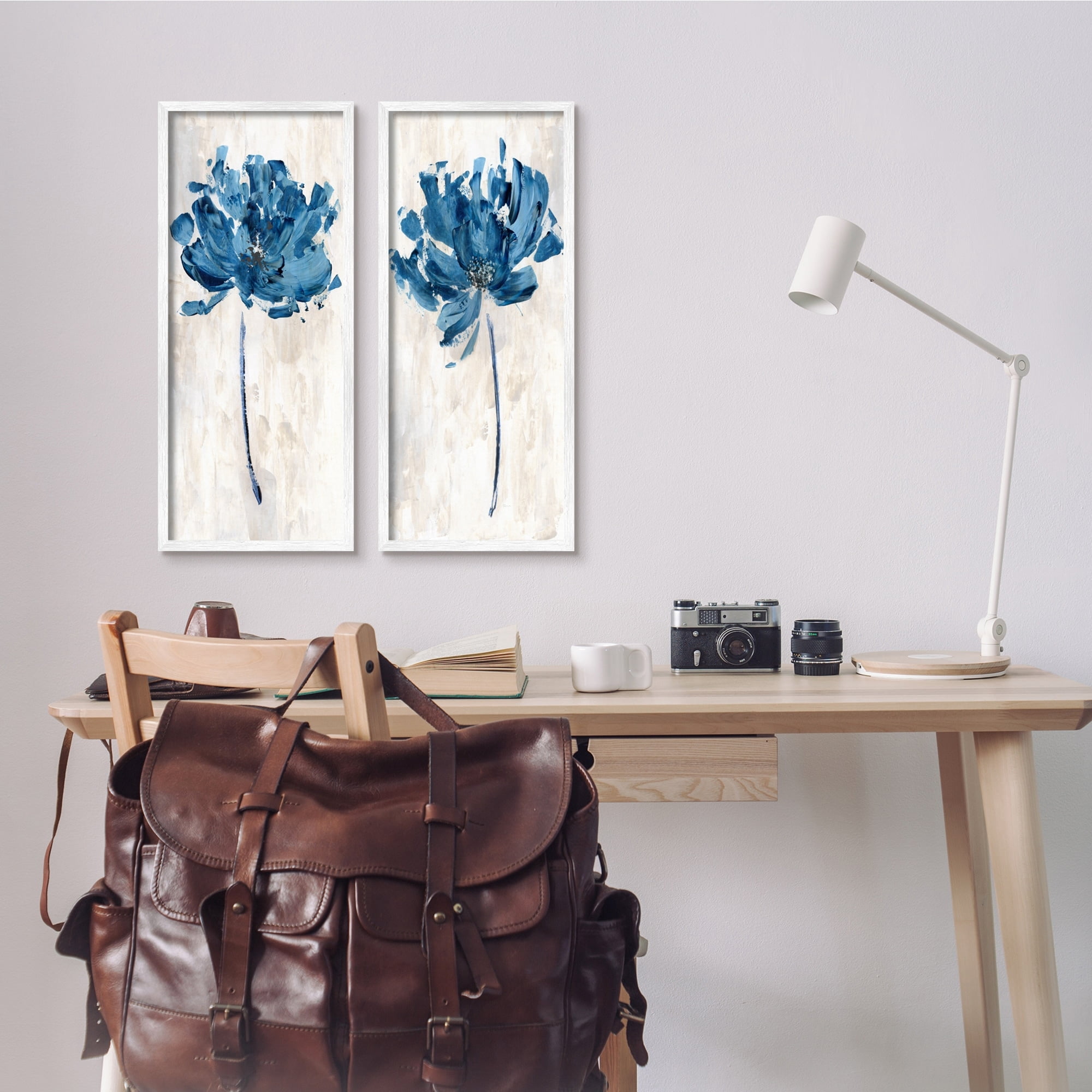 Stupell Industries Vivid Blue Abstract Flowers Rustic Florals Neutral Beige, 10 x 24, Design by Katrina Craven
