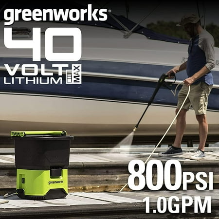 Greenworks - 800 PSI 40-Volt Cordless Bucket Pressure Washer (Battery not Included) - Black/Green